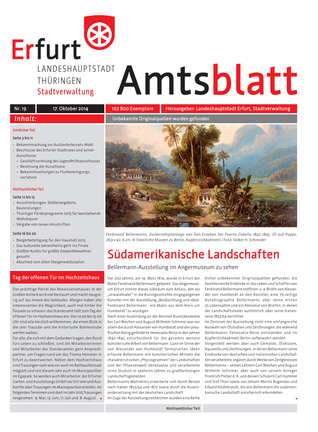 Amtsblatt Nr. 19 Vom 17.10.2014 Der Landeshauptstadt Erfurt