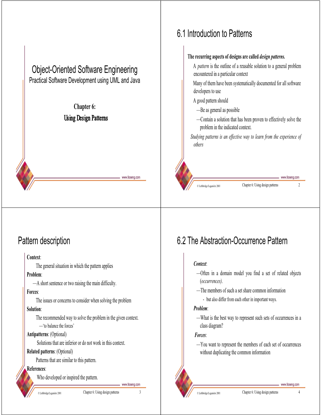 Object-Oriented Software Engineering 6.1 Introduction to Patterns Pattern