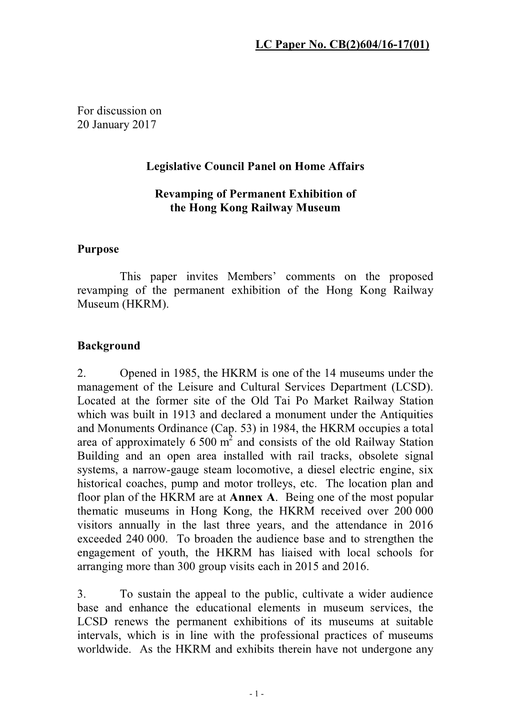 For Discussion on 20 January 2017 Legislative Council Panel on Home