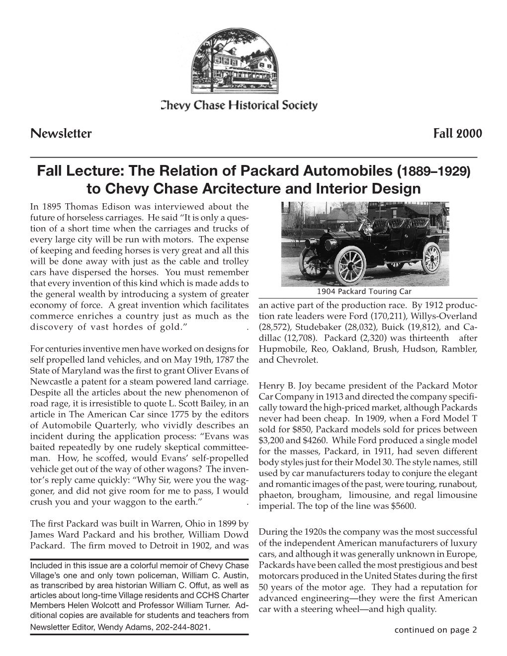 Fall Lecture: the Relation of Packard Automobiles