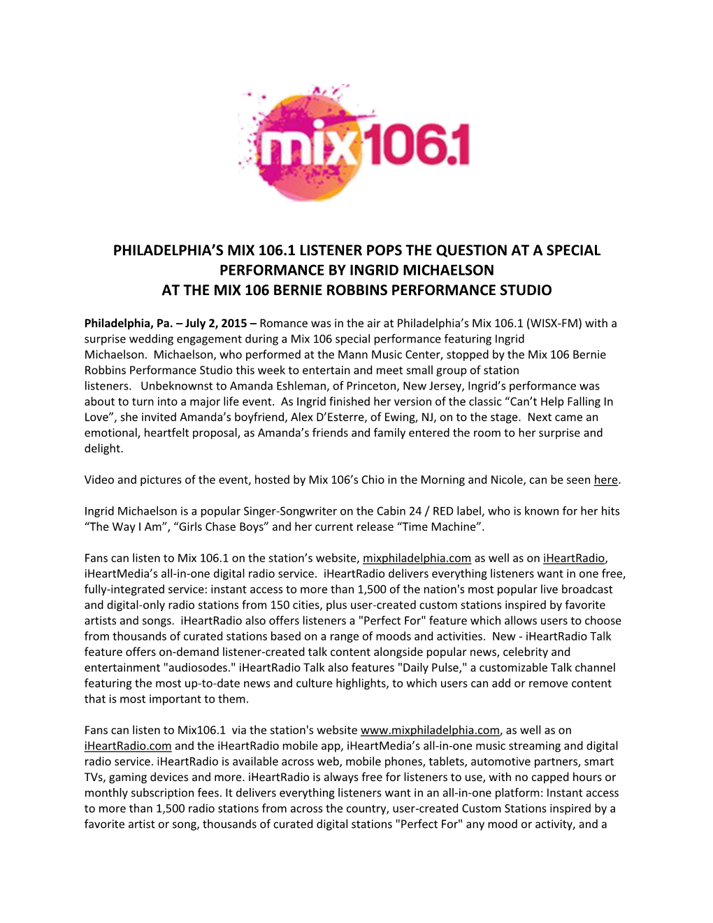 Philadelphia's Mix 106.1 Listener Pops the Question