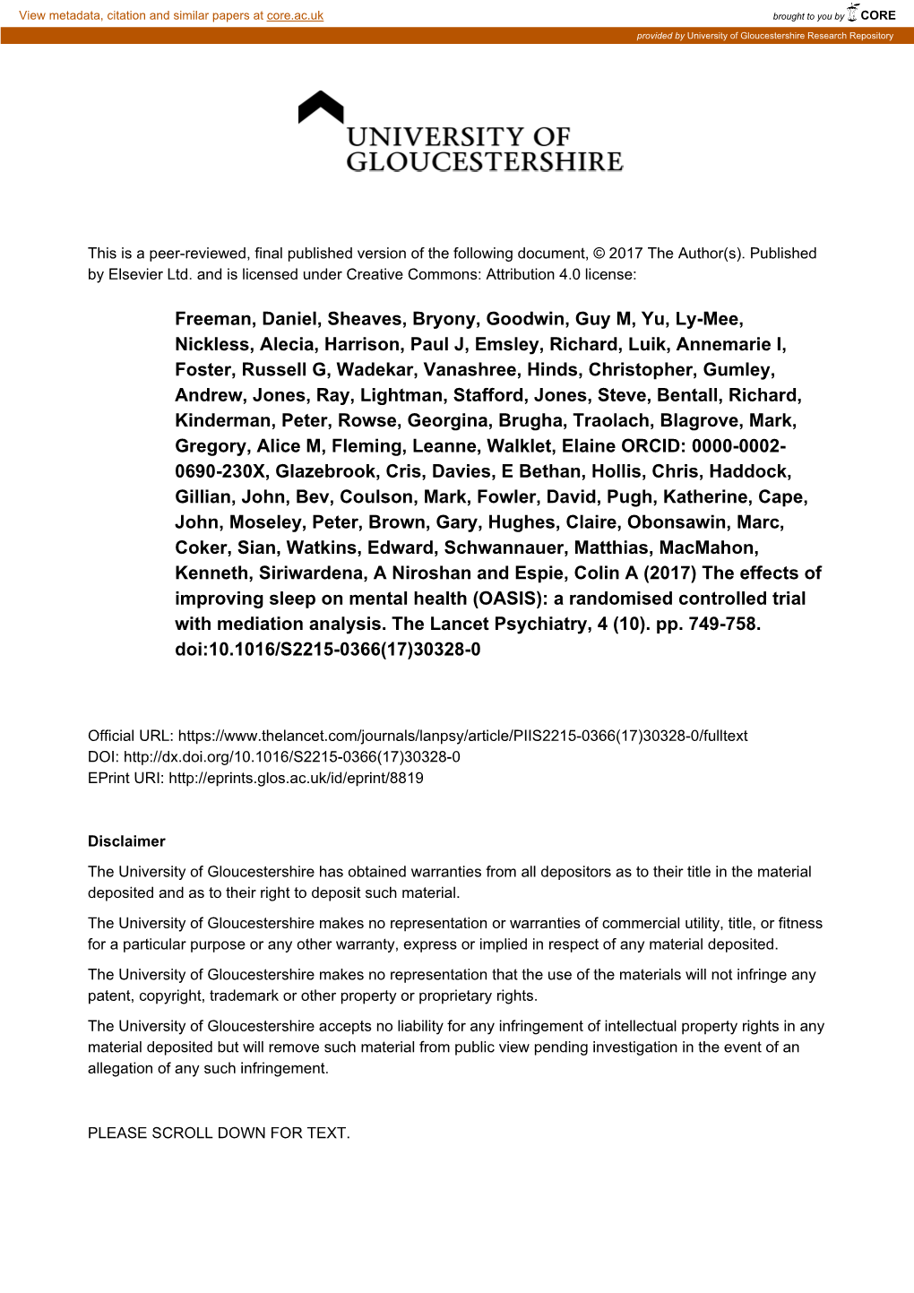 (OASIS): a Randomised Controlled Trial with Mediation Analysis