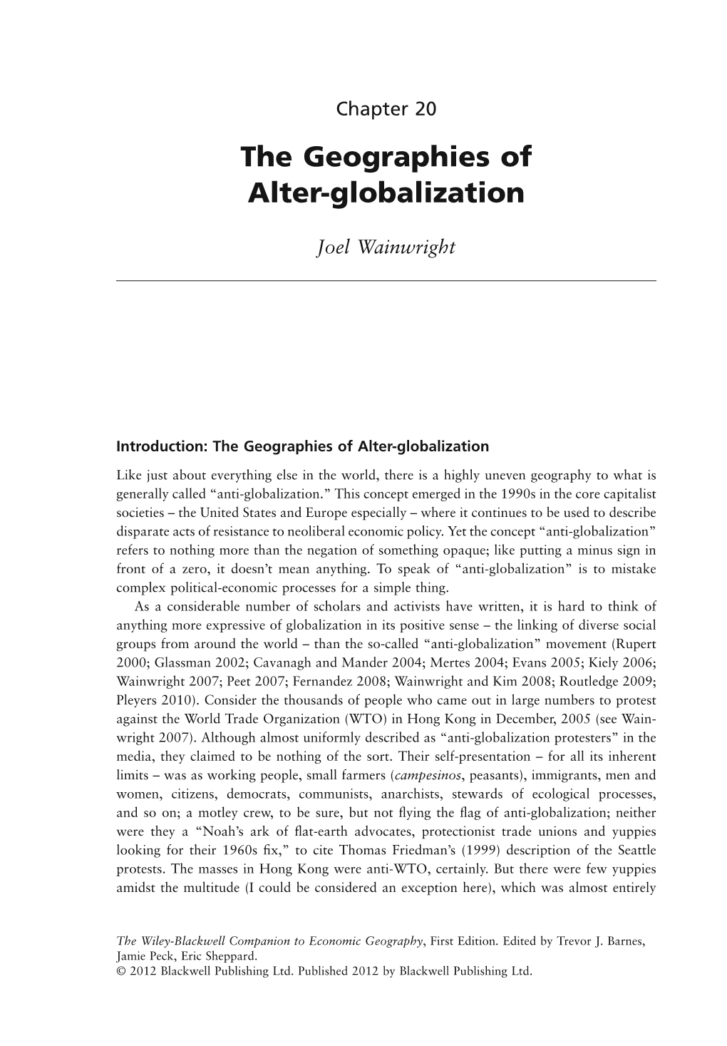 The Geographies of Alter-Globalization