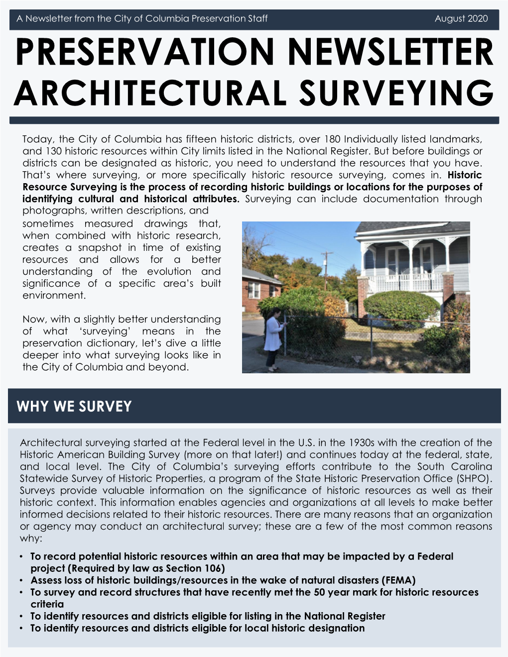 Preservation Newsletter Architectural Surveying