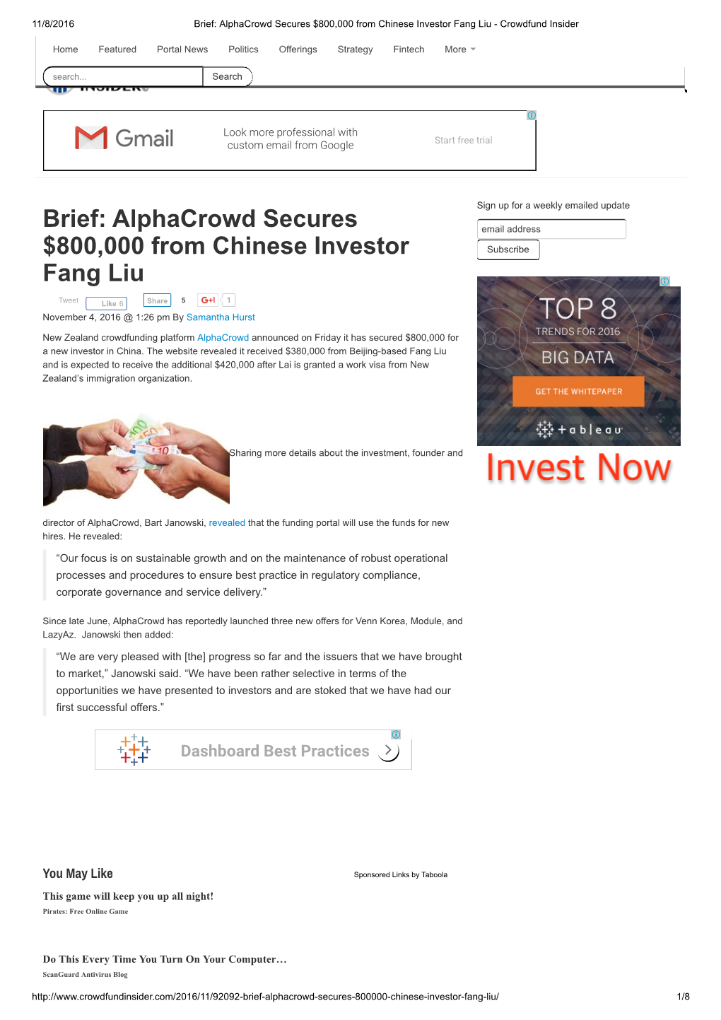 Alphacrowd Secures $800000 from Chinese Investor
