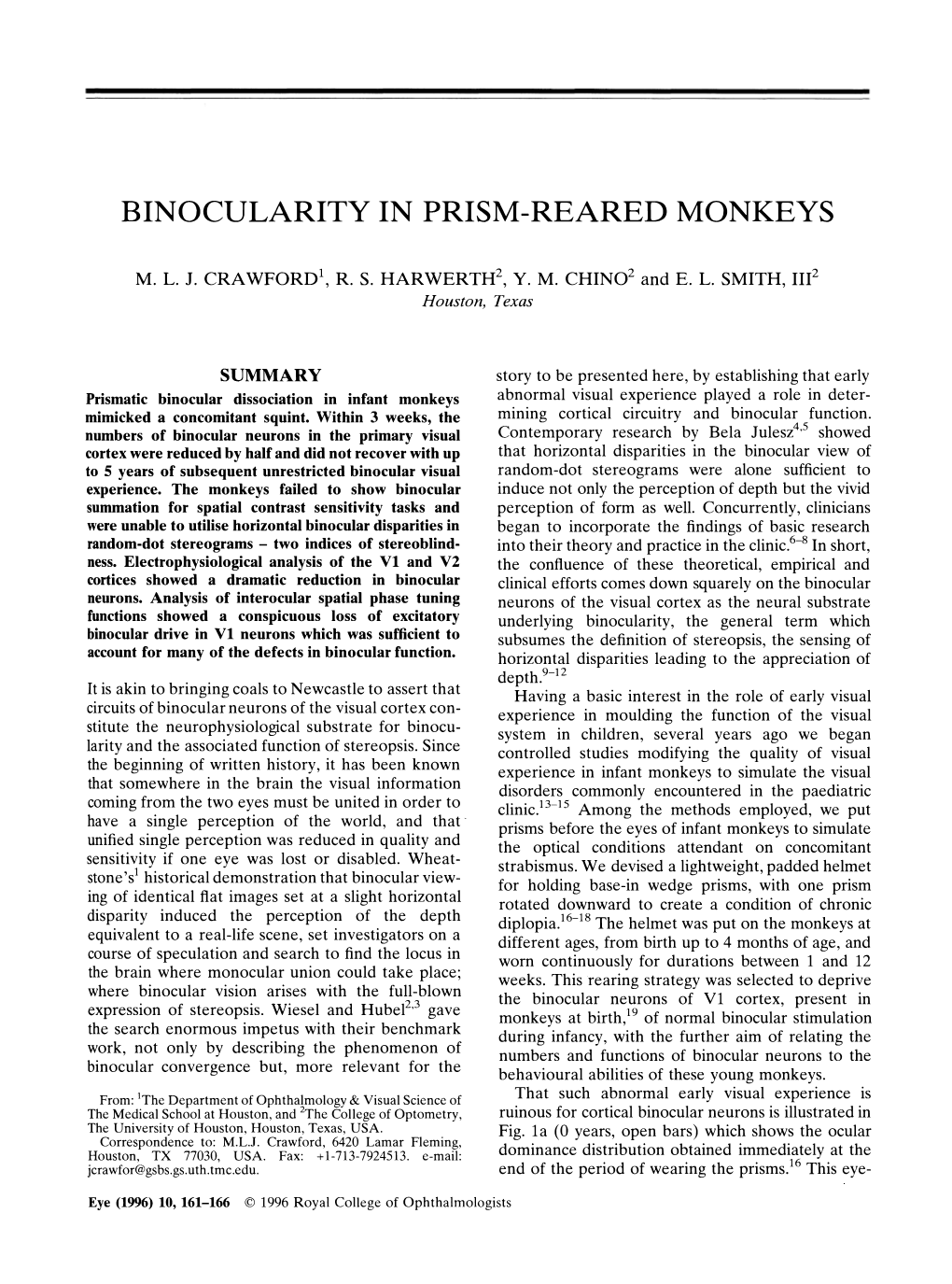 Binocularity in Prism-Reared Monkeys