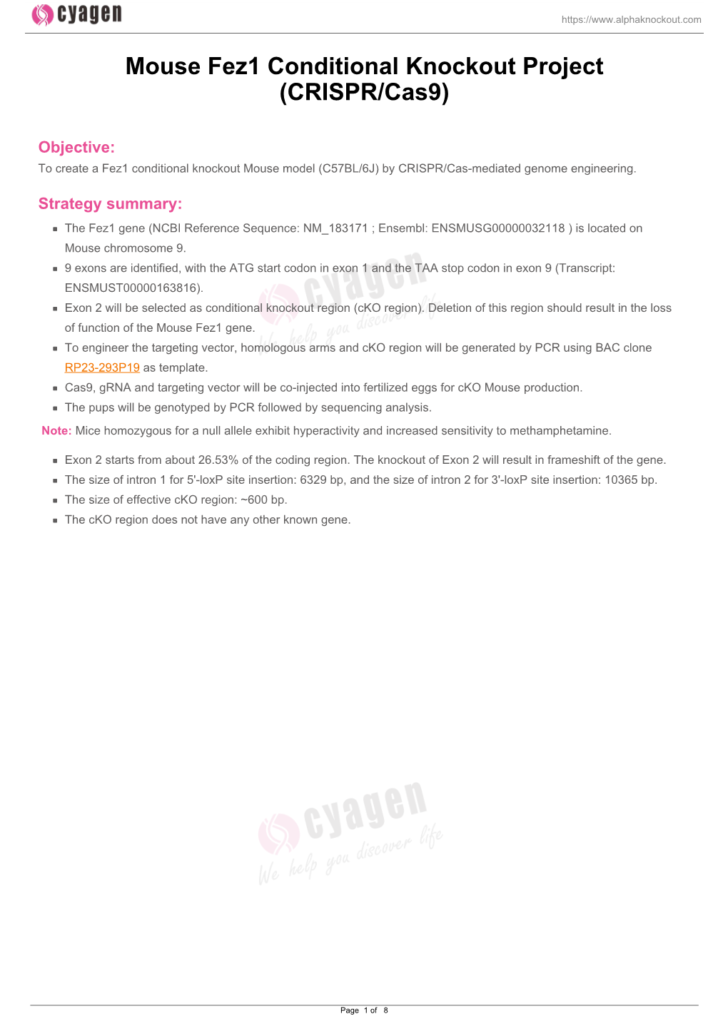 Mouse Fez1 Conditional Knockout Project (CRISPR/Cas9)