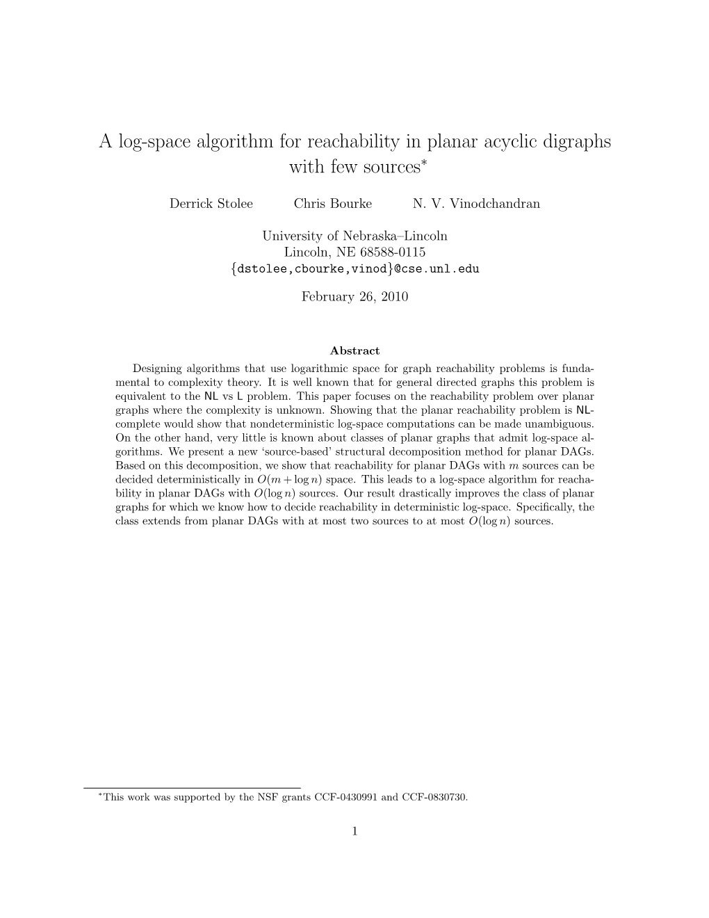 A Log-Space Algorithm for Reachability in Planar Acyclic Digraphs with Few Sources∗