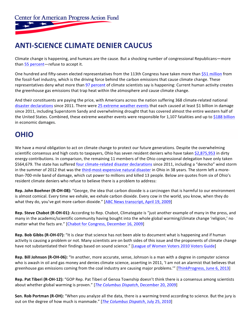 Anti-‐Science Climate Denier Caucus Ohio