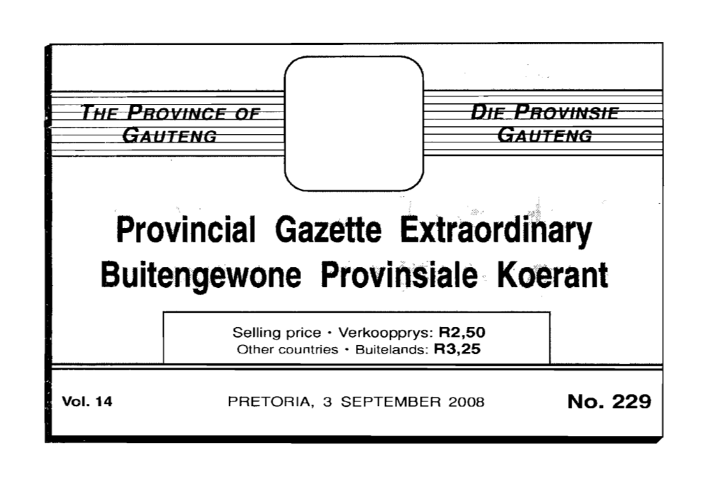 Provincial Gazette Extraordrnary Buitengewone Provinsiale Koerant