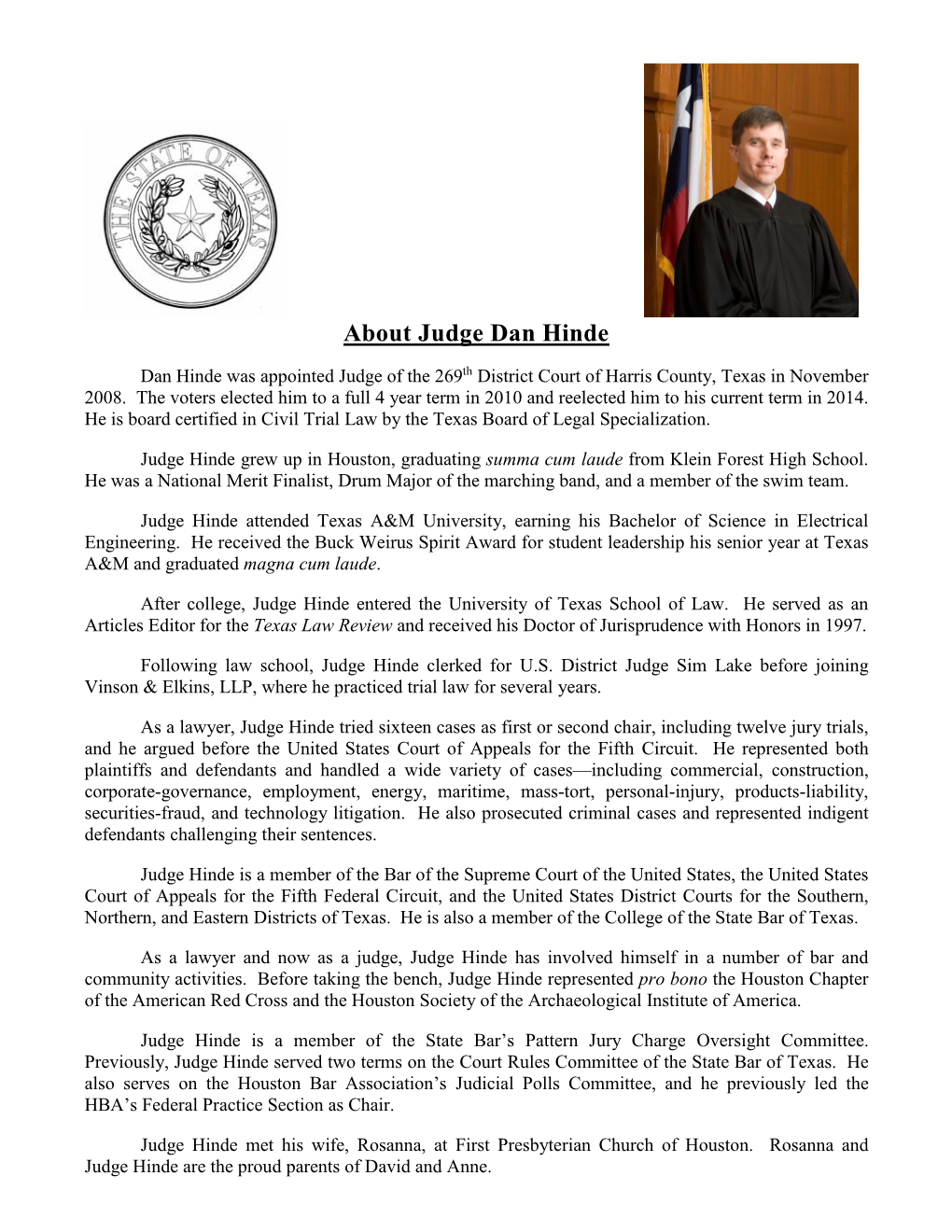 About Judge Dan Hinde