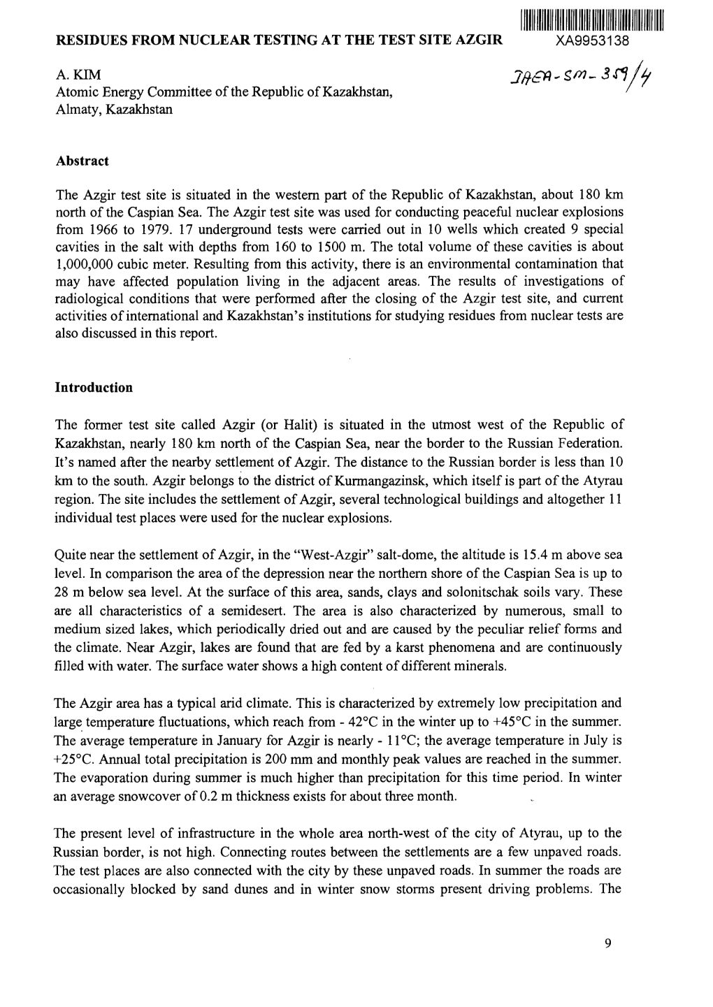 Residues from Nuclear Testing at the Test Site Azgir Xa9953138