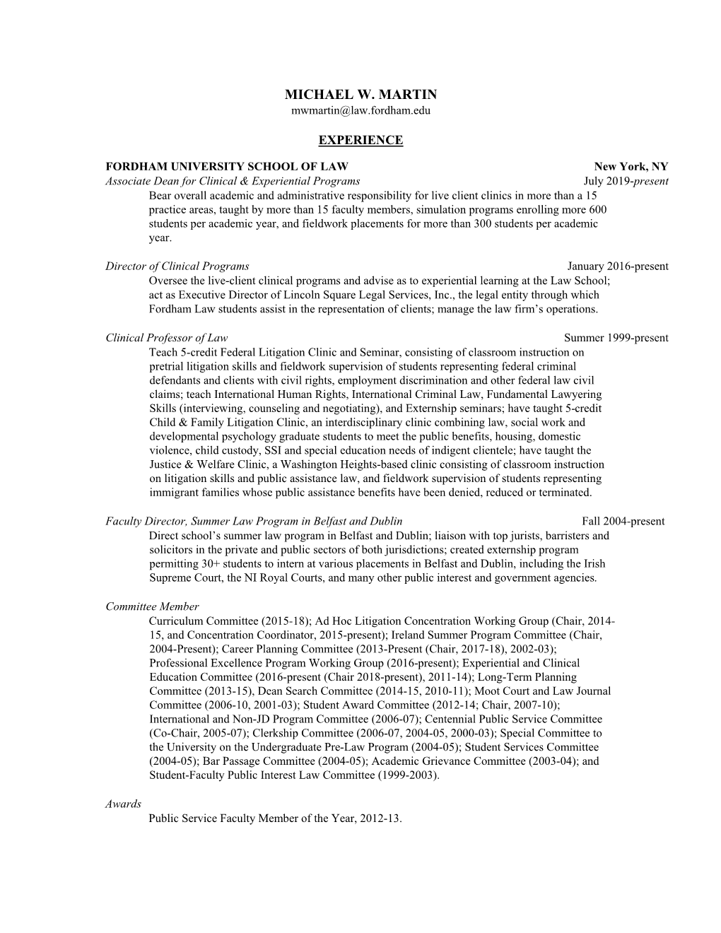 MICHAEL W. MARTIN Mwmartin@Law.Fordham.Edu