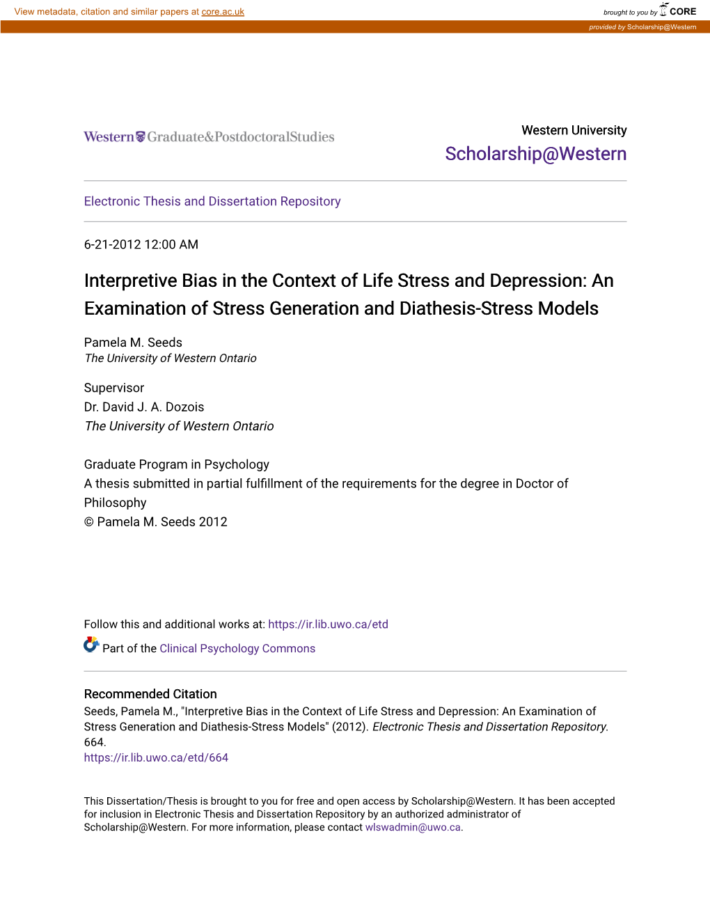 Interpretive Bias in the Context of Life Stress and Depression: an Examination of Stress Generation and Diathesis-Stress Models