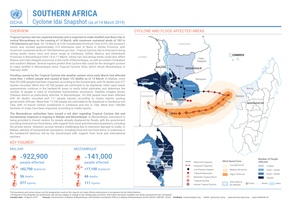 SOUTHERN AFRICA Cyclone Idai Snapshot (As of 14 March 2019)