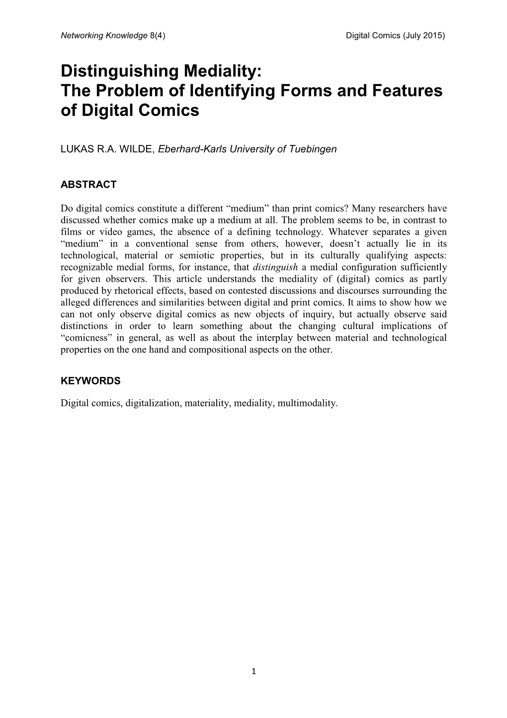 The Problem of Identifying Forms and Features of Digital Comics