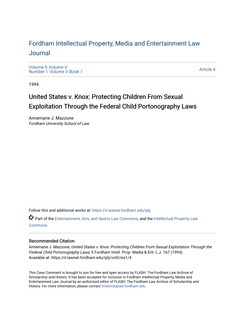 United States V. Knox: Protecting Children from Sexual Exploitation Through the Federal Child Portonography Laws