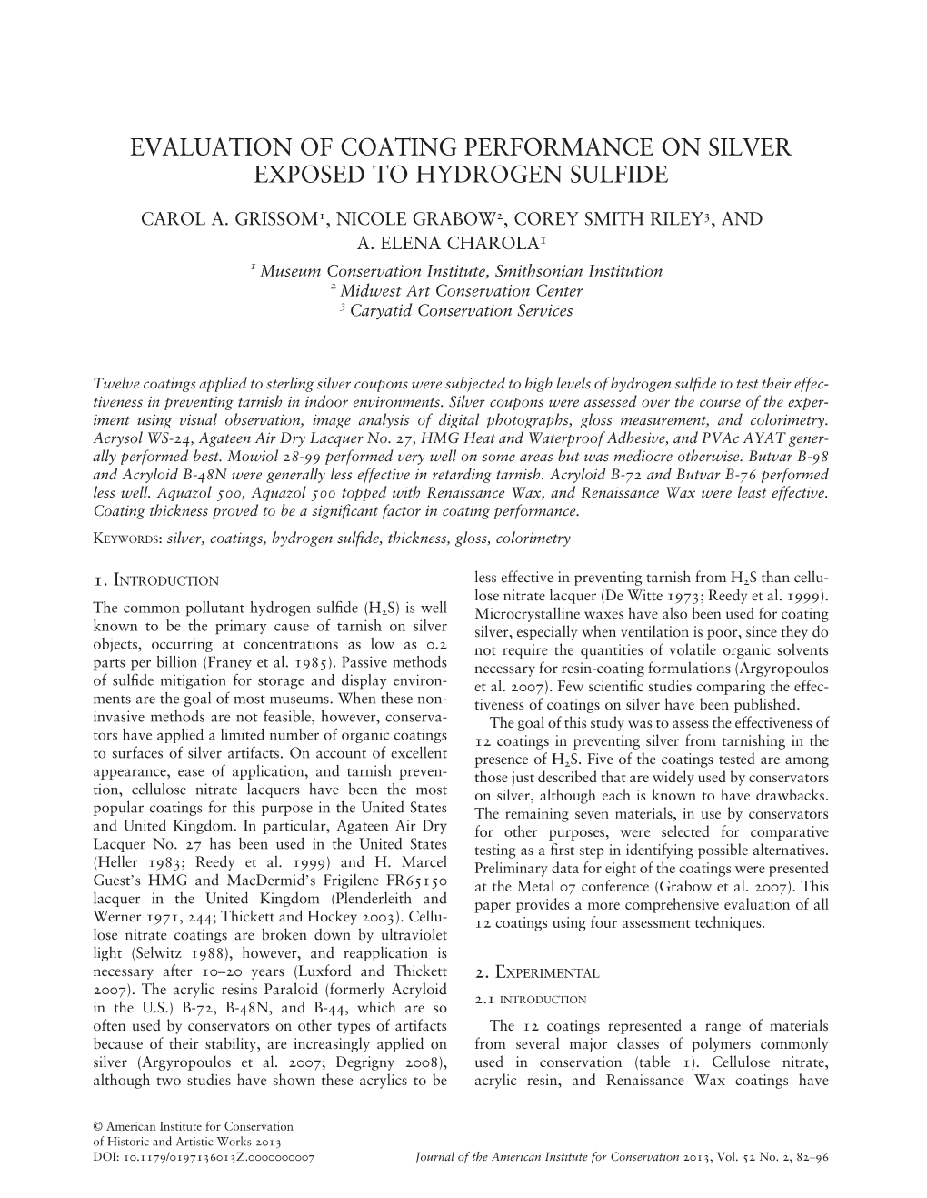 Evaluation of Coating Performance on Silver Exposed to Hydrogen Sulfide