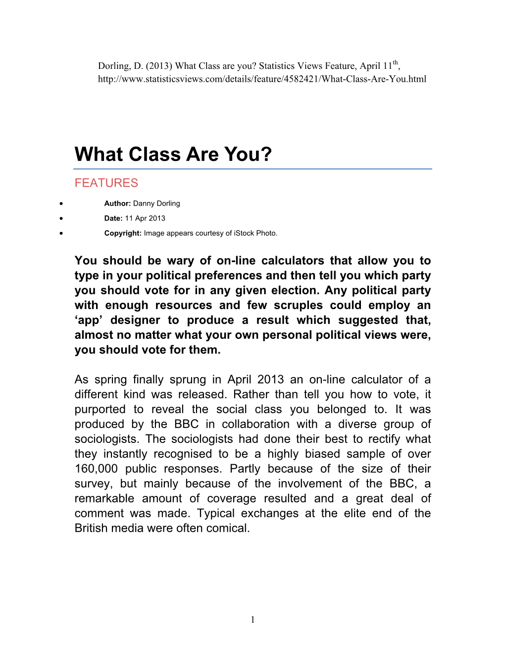 What Class Are You? Statistics Views Feature, April 11Th