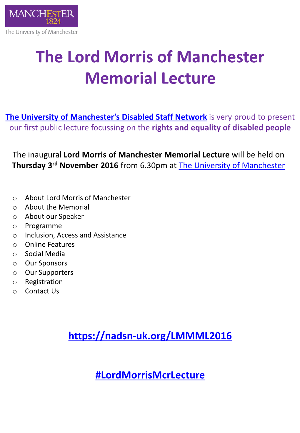 The Lord Morris of Manchester Memorial Lecture