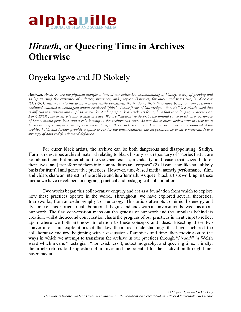 Hiraeth, Or Queering Time in Archives Otherwise