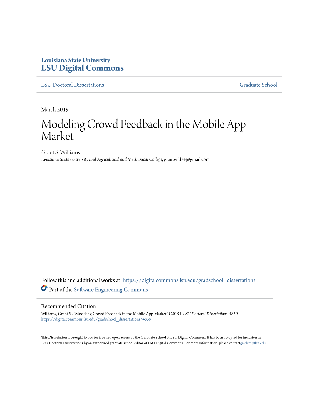 Modeling Crowd Feedback in the Mobile App Market Grant S