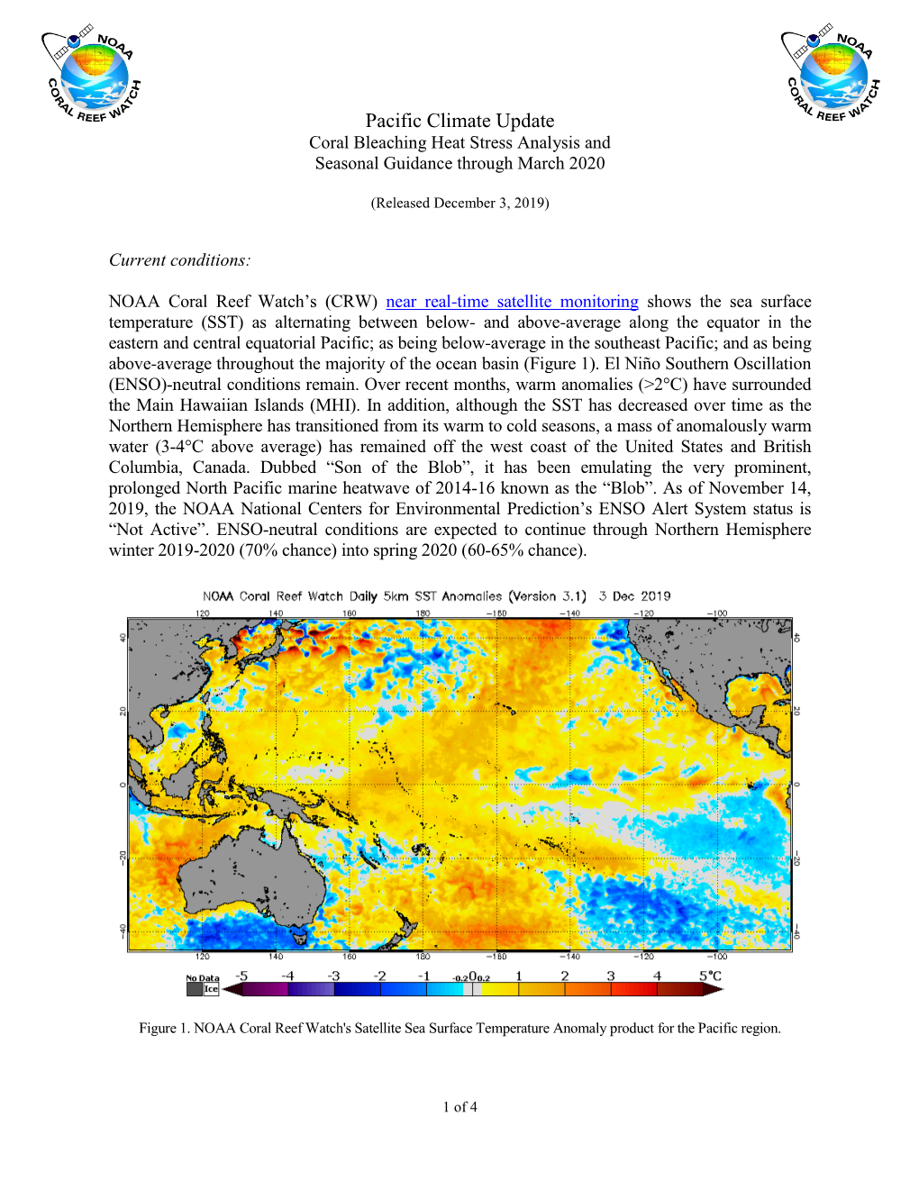 Pacific Climate Update Coral Bleaching Heat Stress Analysis and Seasonal Guidance Through March 2020