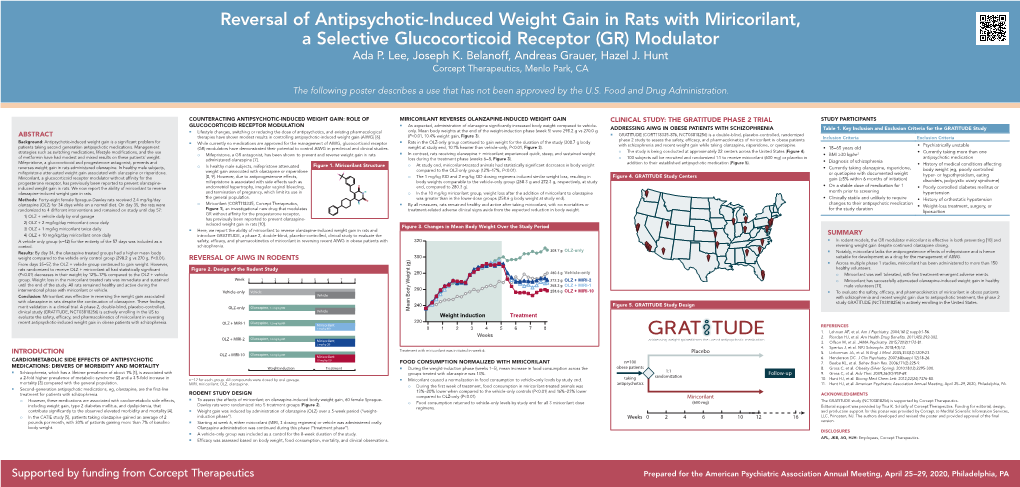 Reversal of Antipsychotic-Induced Weight Gain in Rats with Miricorilant, a Selective Glucocorticoid Receptor (GR) Modulator Ada P
