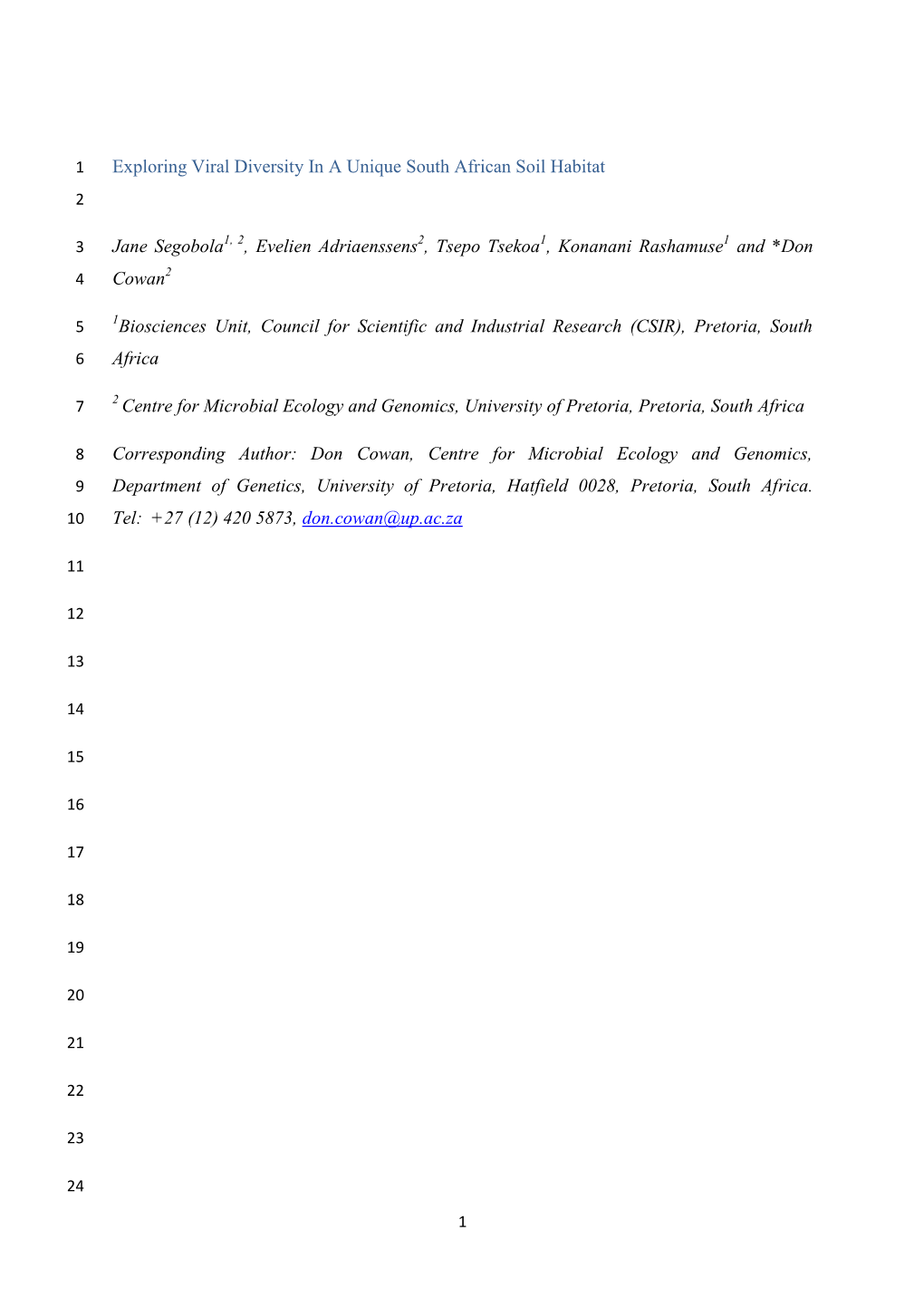 Exploring Viral Diversity in a Unique South African Soil Habitat Jane
