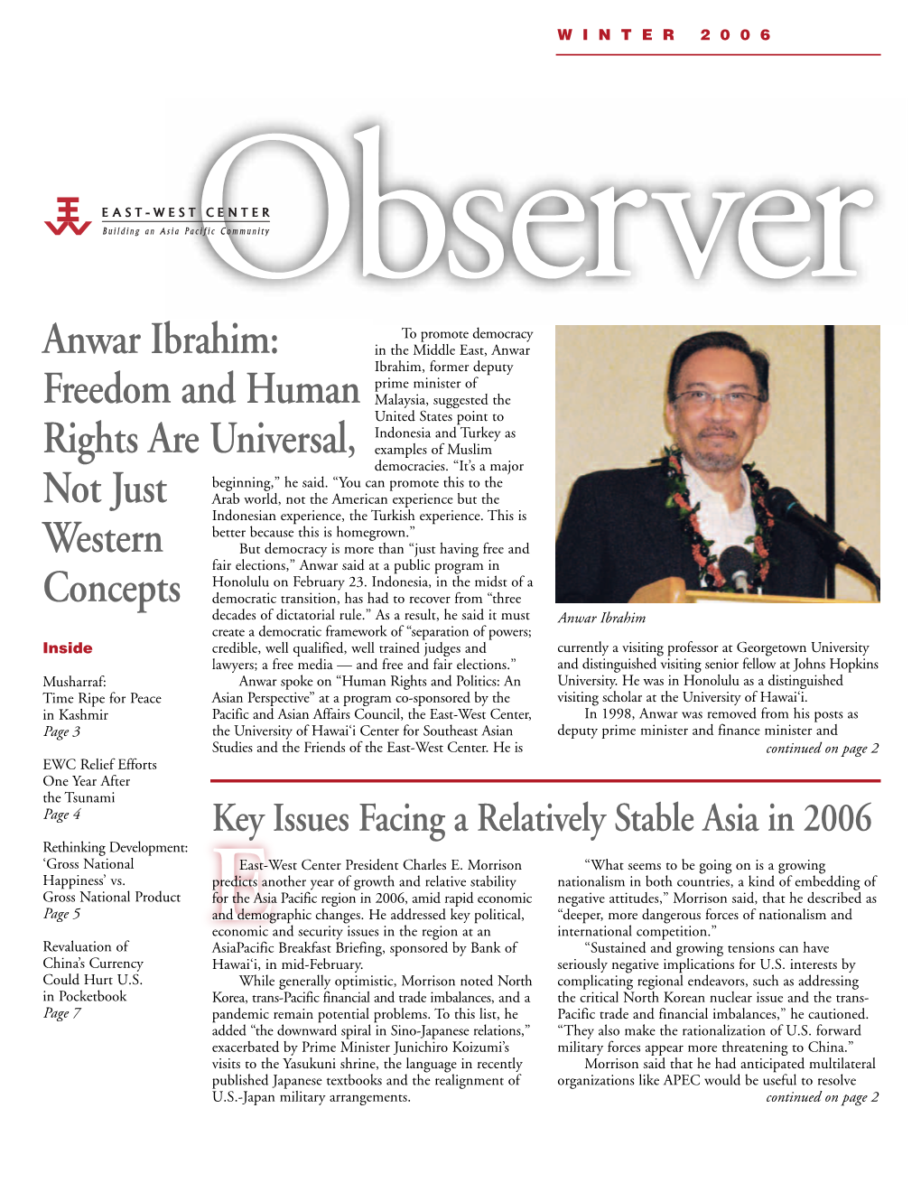 East-West Center Observer, Volume 10, No. 1