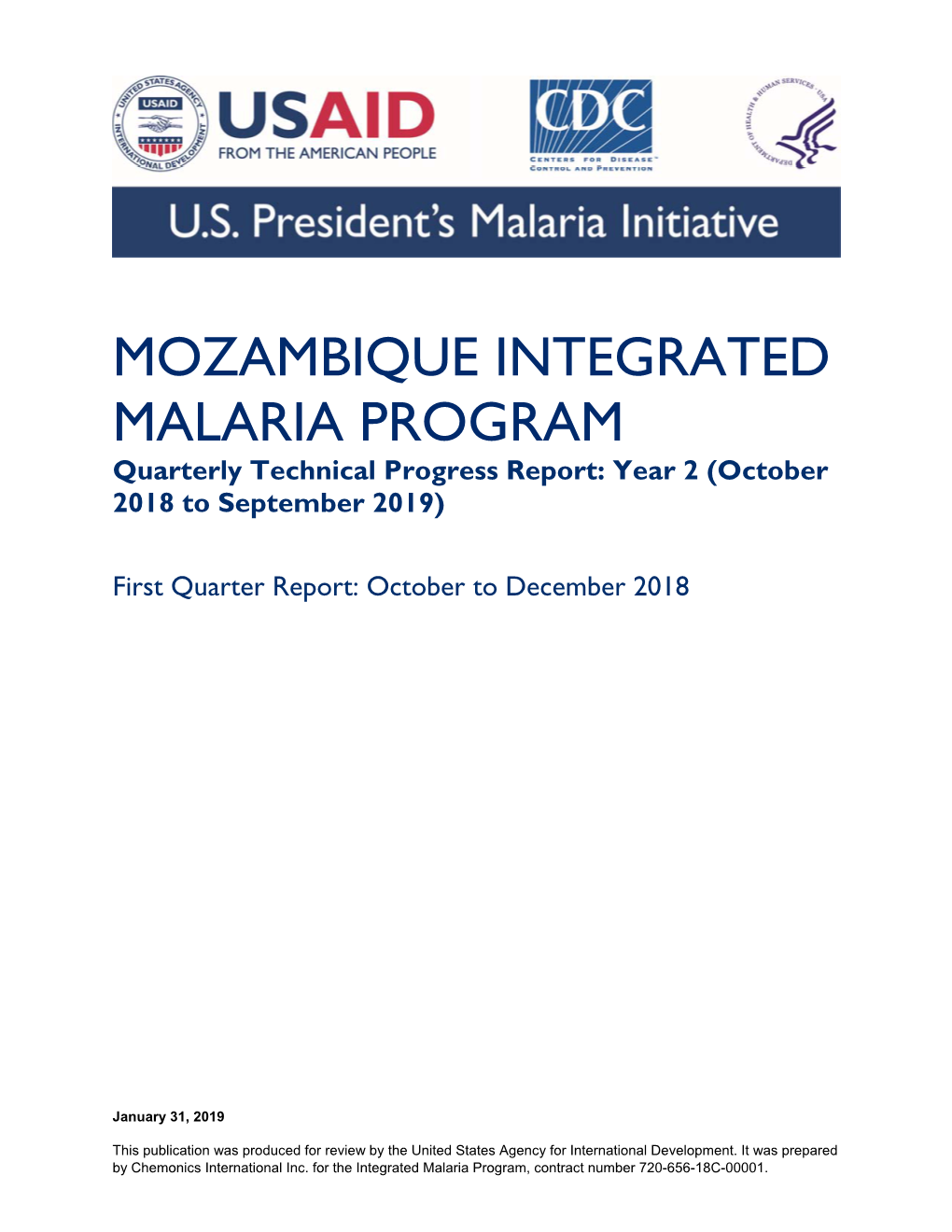 MOZAMBIQUE INTEGRATED MALARIA PROGRAM Quarterly Technical Progress Report: Year 2 (October 2018 to September 2019)