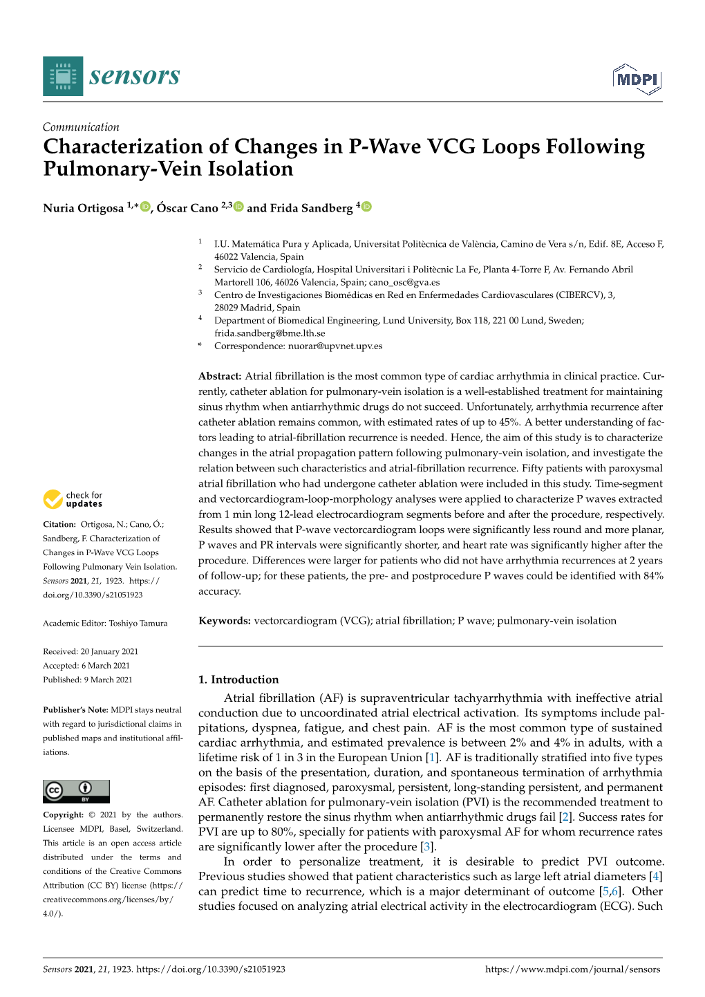 Characterization of Changes in P-Wave VCG Loops Following Pulmonary-Vein Isolation