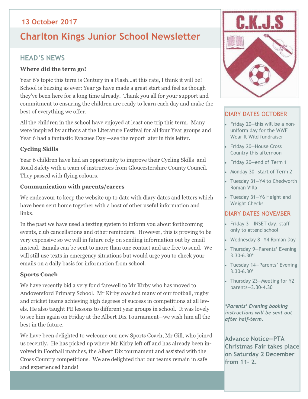 Charlton Kings Junior School Newsletter