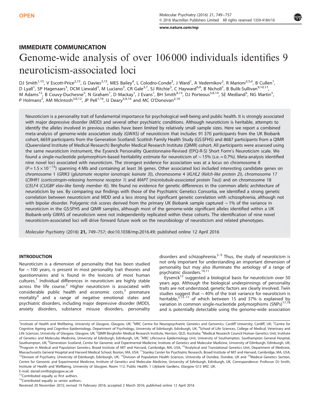 Genome-Wide Analysis of Over 106&Thinsp