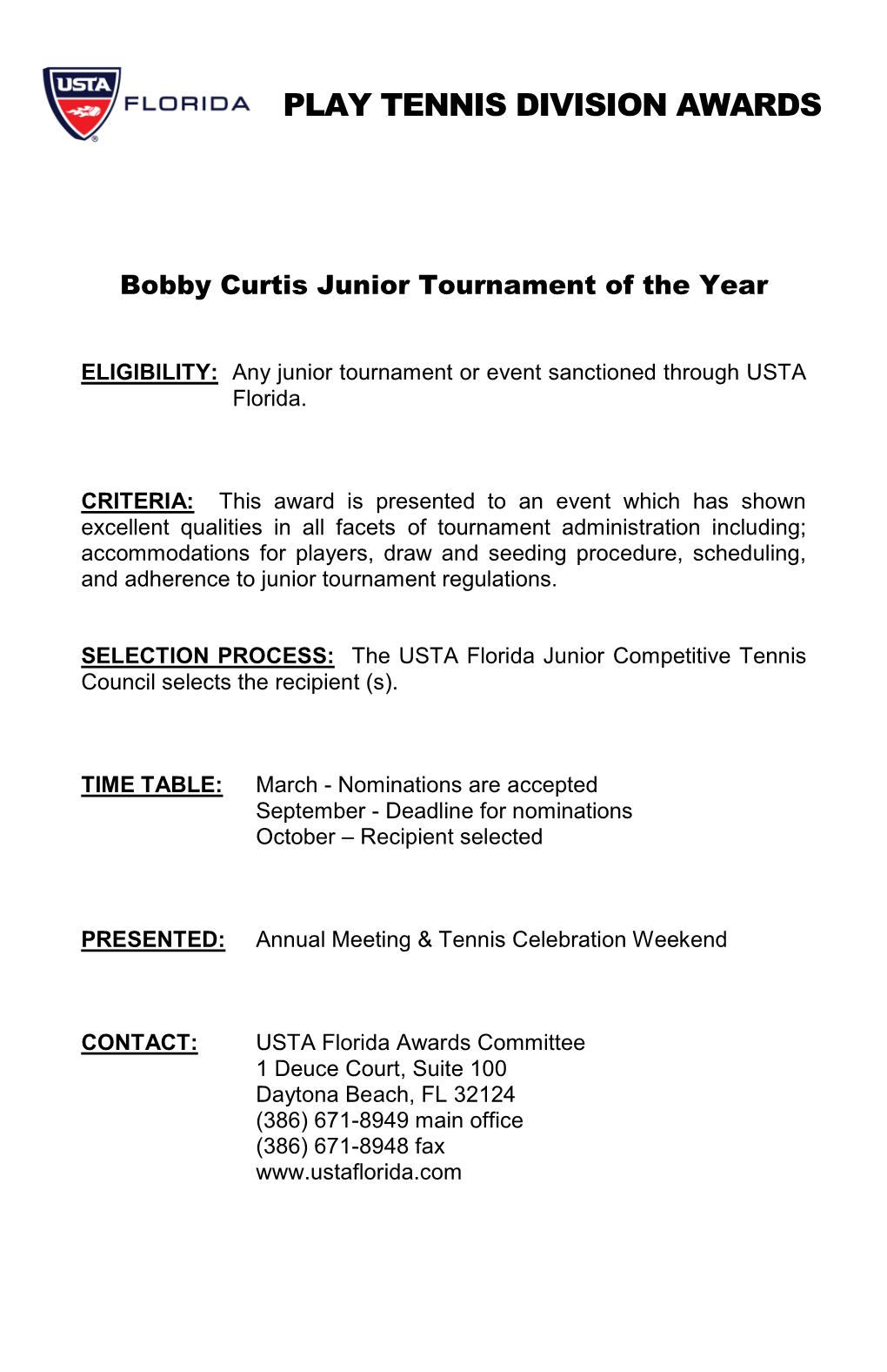 Play Tennis Division Awards