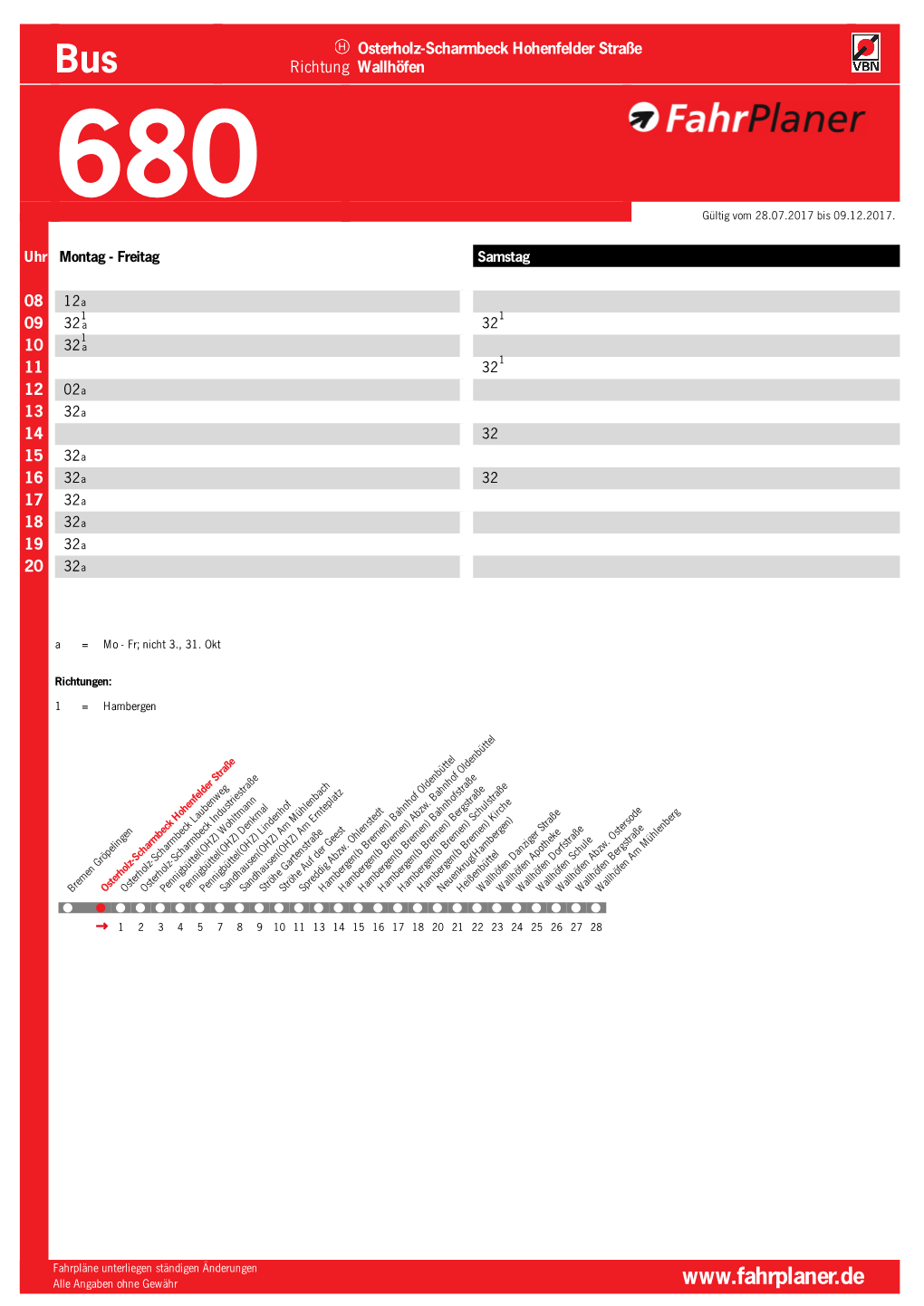 Bus Richtung Wallhöfen 680 Gültig Vom 28.07.2017 Bis 09.12.2017