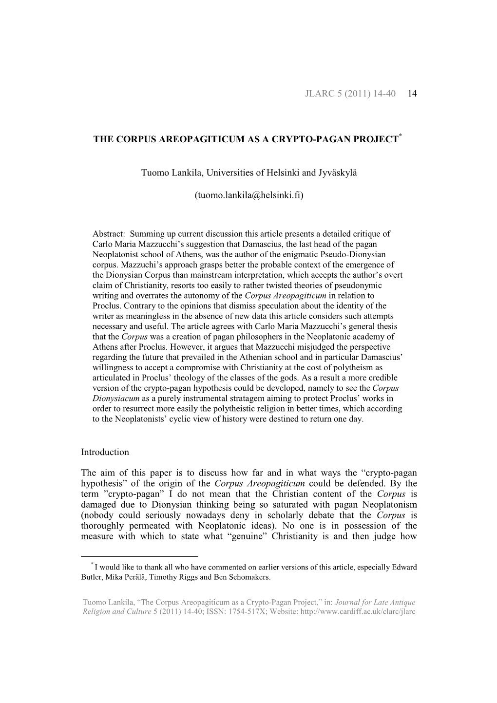 Lankila Corpus Areopagiticum.Pdf