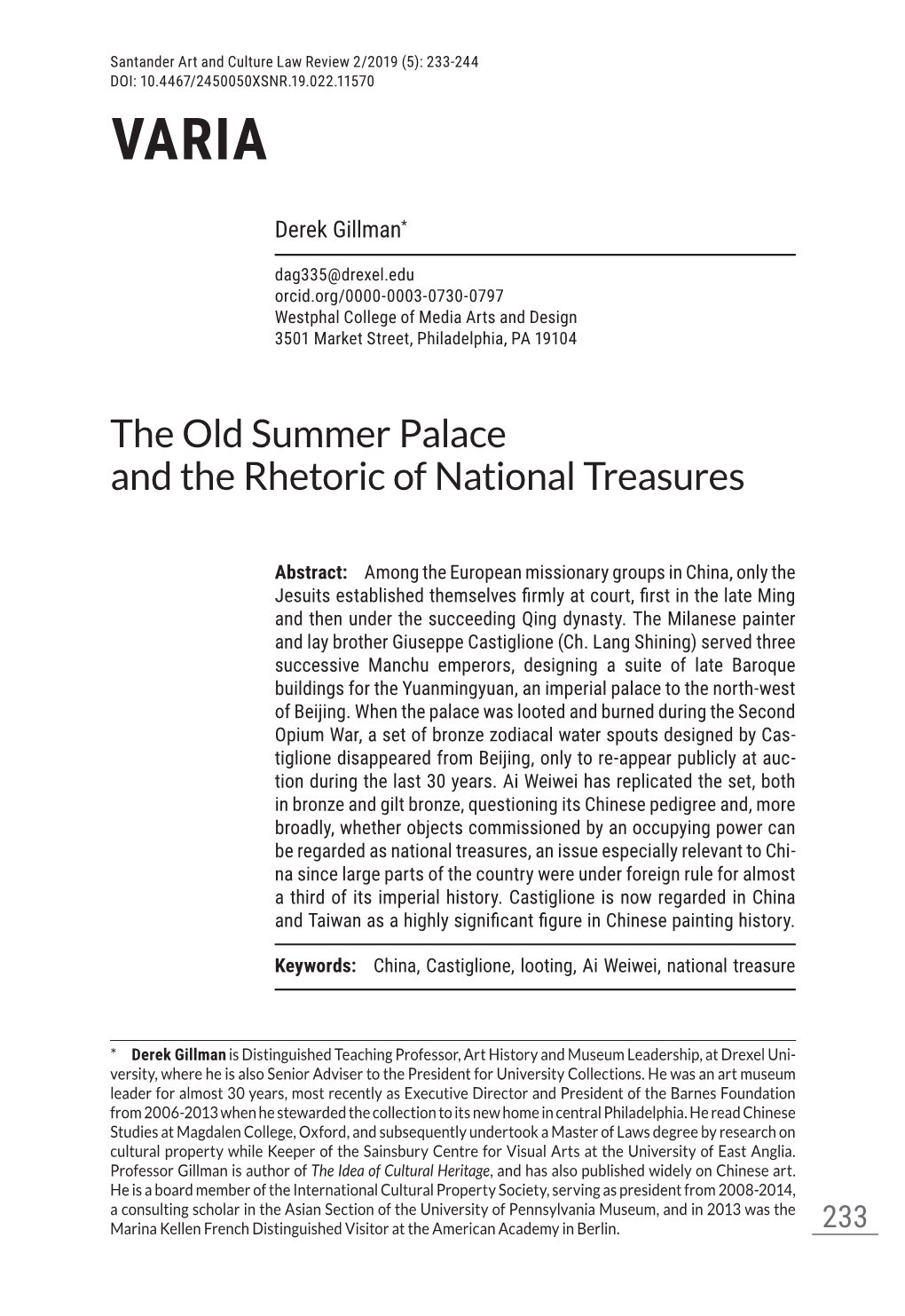 The Old Summer Palace and the Rhetoric of National Treasures