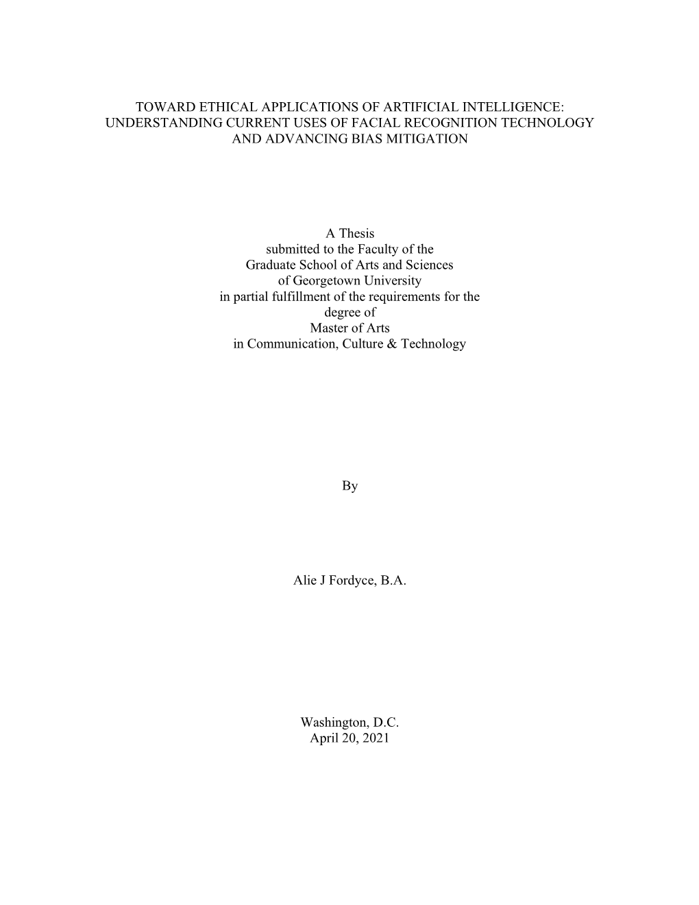 Toward Ethical Applications of Artificial Intelligence: Understanding Current Uses of Facial Recognition Technology and Advancing Bias Mitigation