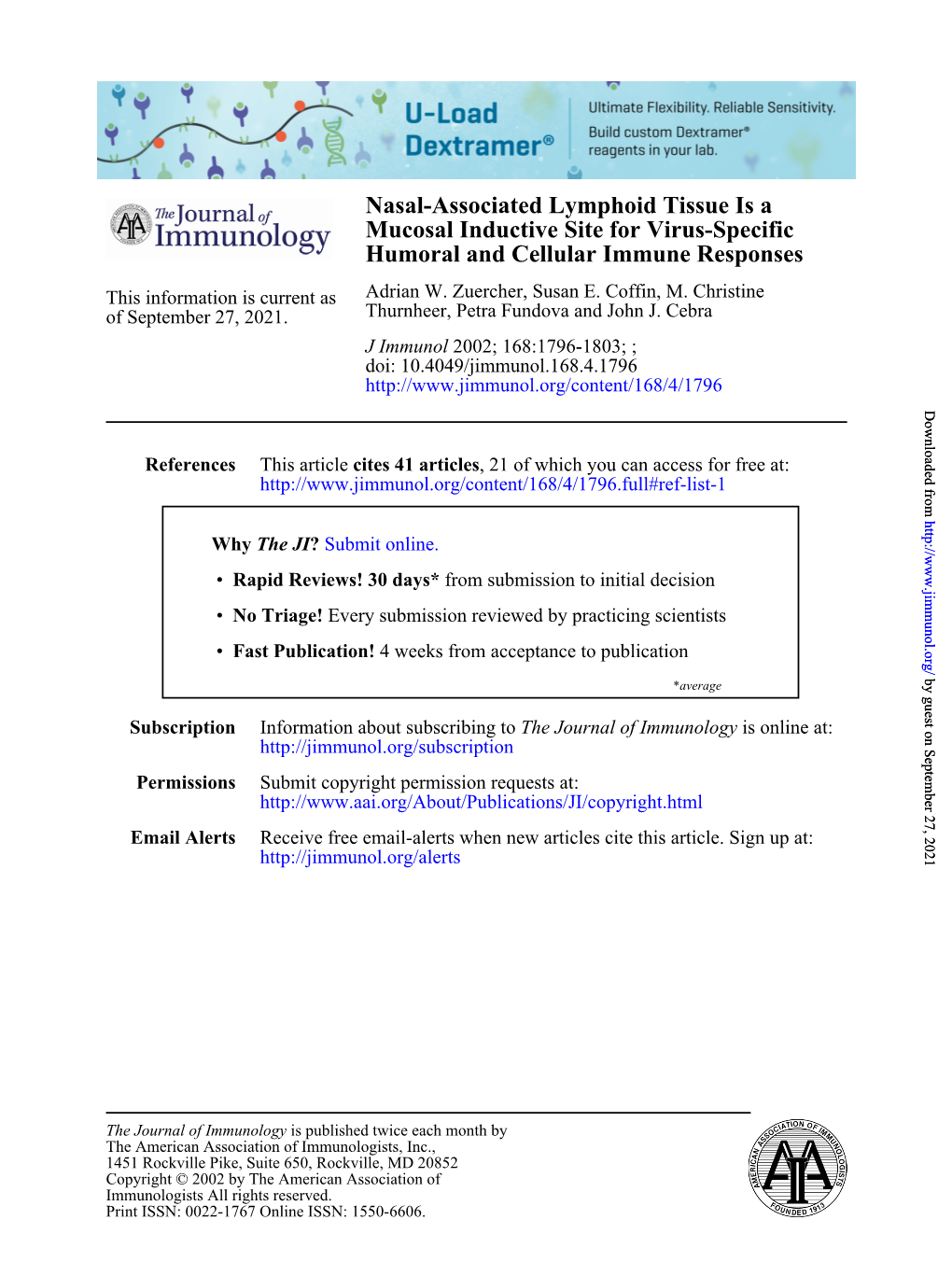 Humoral and Cellular Immune Responses Mucosal Inductive Site