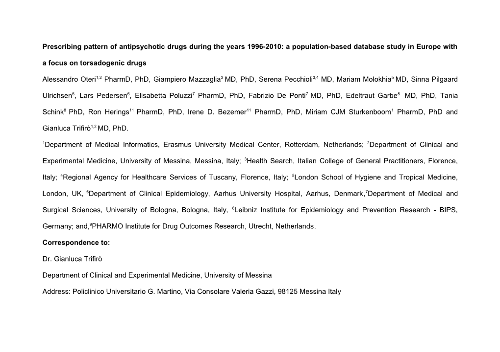 Prescribing Pattern of Antipsychotic Drugs During the Years 1996-2010: a Population-Based