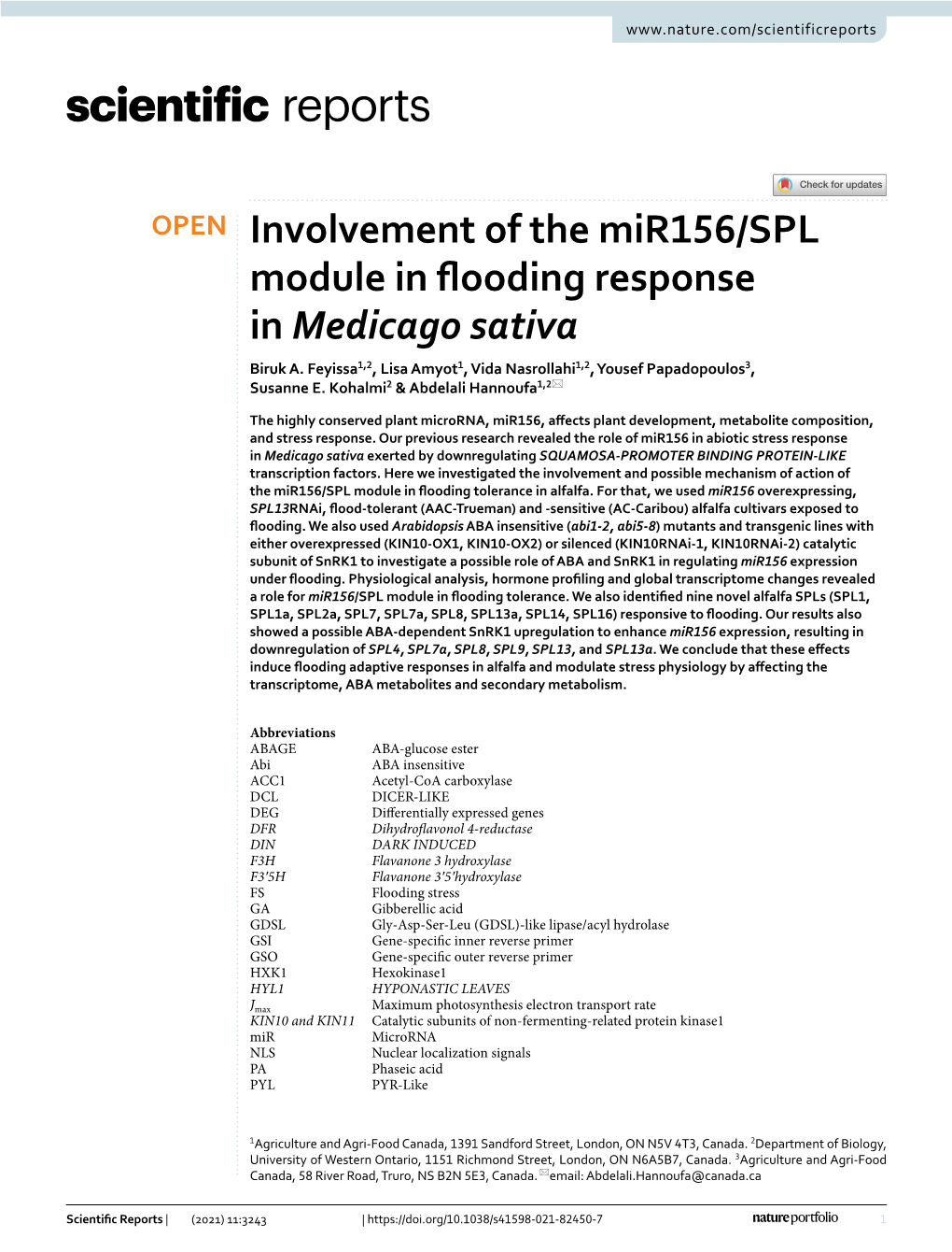 Involvement of the Mir156/SPL Module in Flooding Response In
