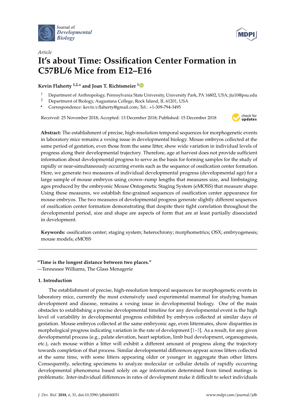 Ossification Center Formation in C57BL/6 Mice from E12–E16