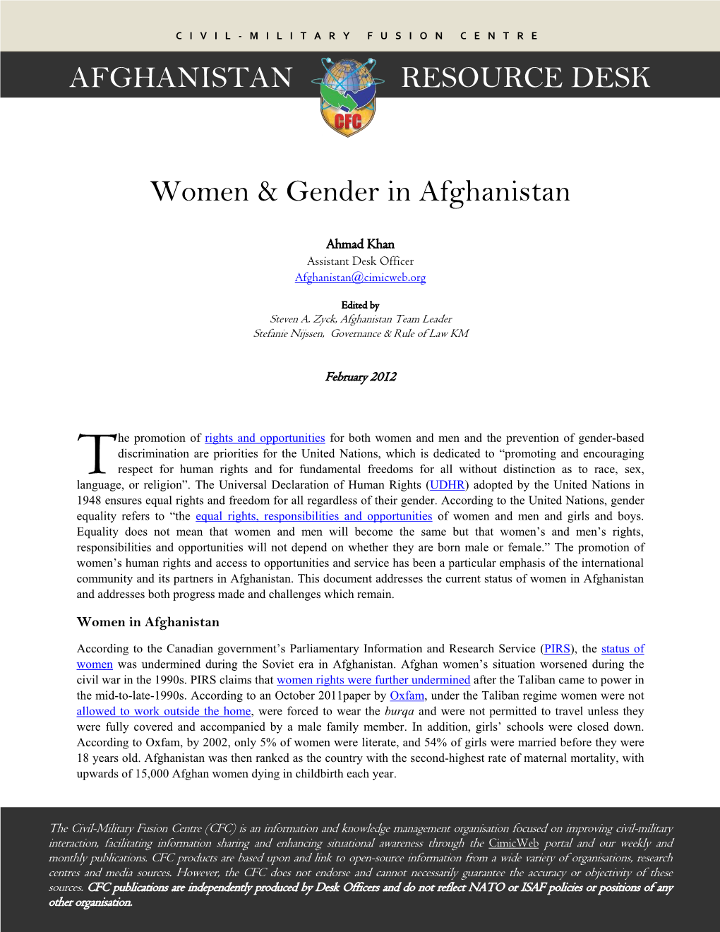 Women and Gender in Afghanistan