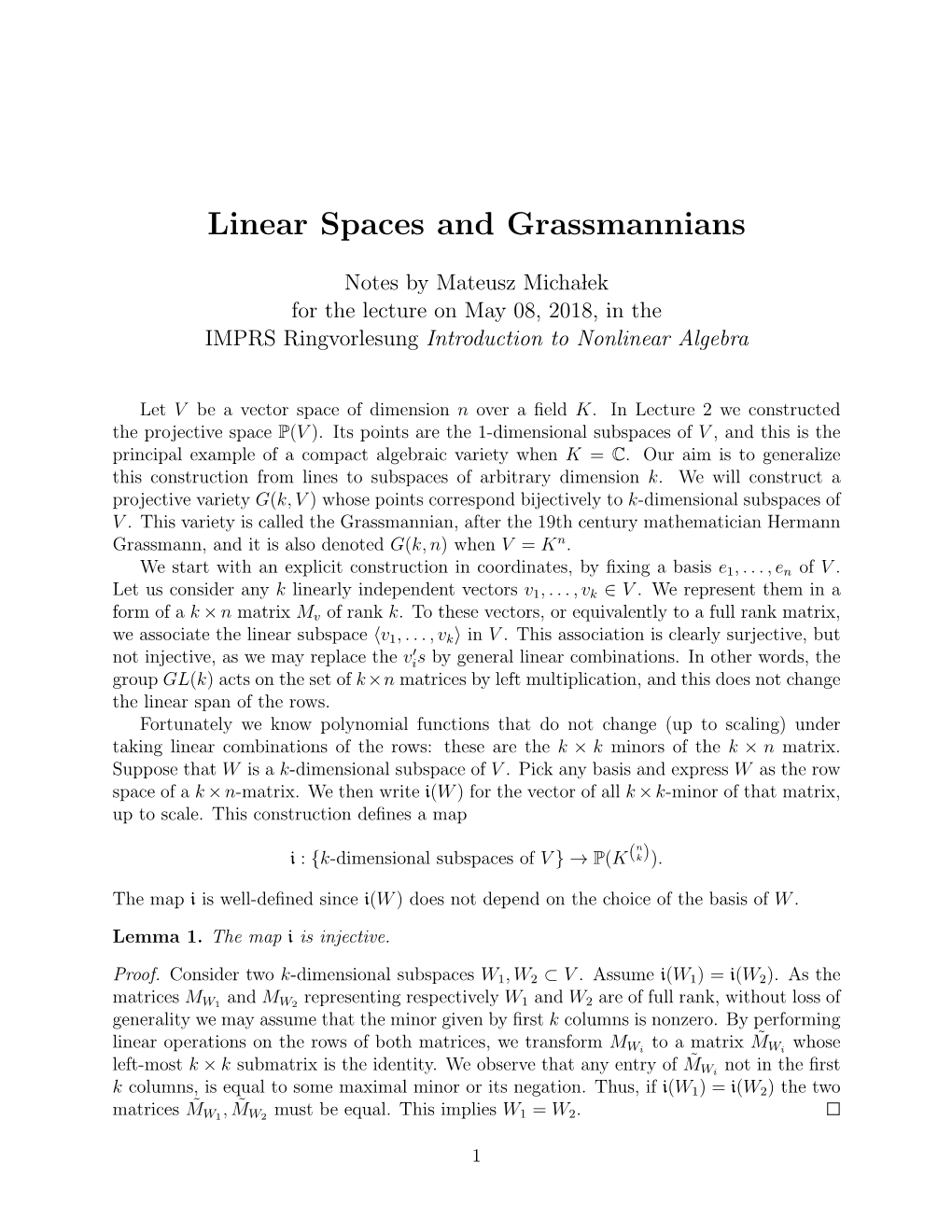 Linear Spaces and Grassmannians