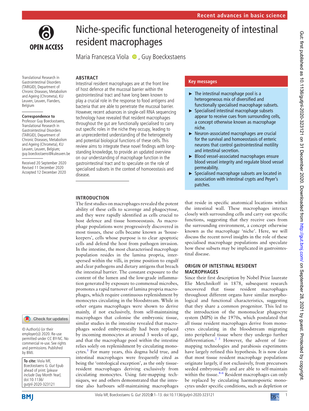 Niche-Specific Functional Heterogeneity of Intestinal Resident Macrophages