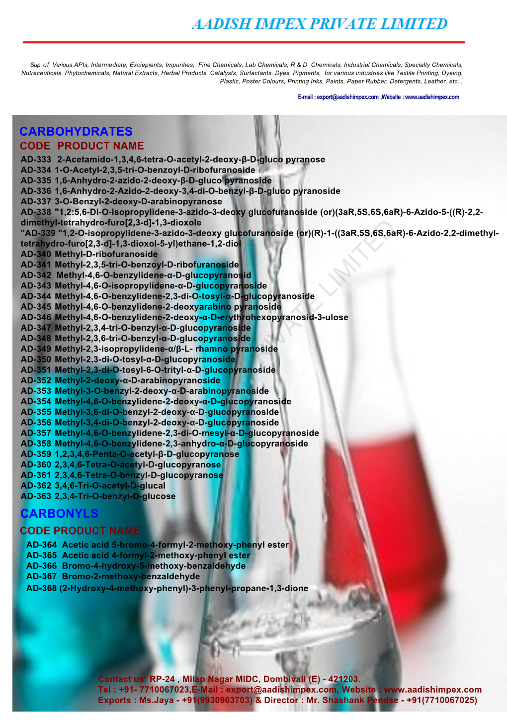 Carbonyls & Carbohydrates List