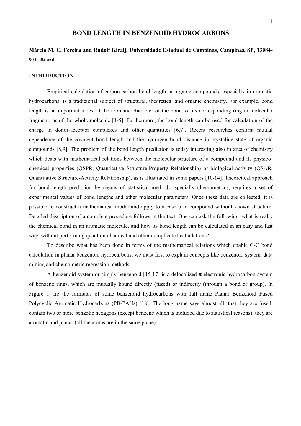 Bond Length in Benzenoid Hydrocarbons