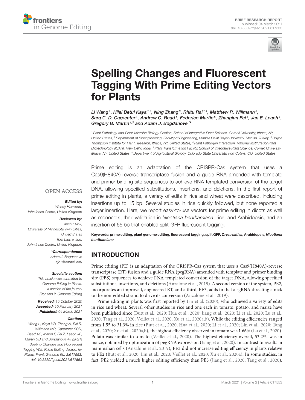 Spelling Changes and Fluorescent Tagging with Prime Editing Vectors for Plants