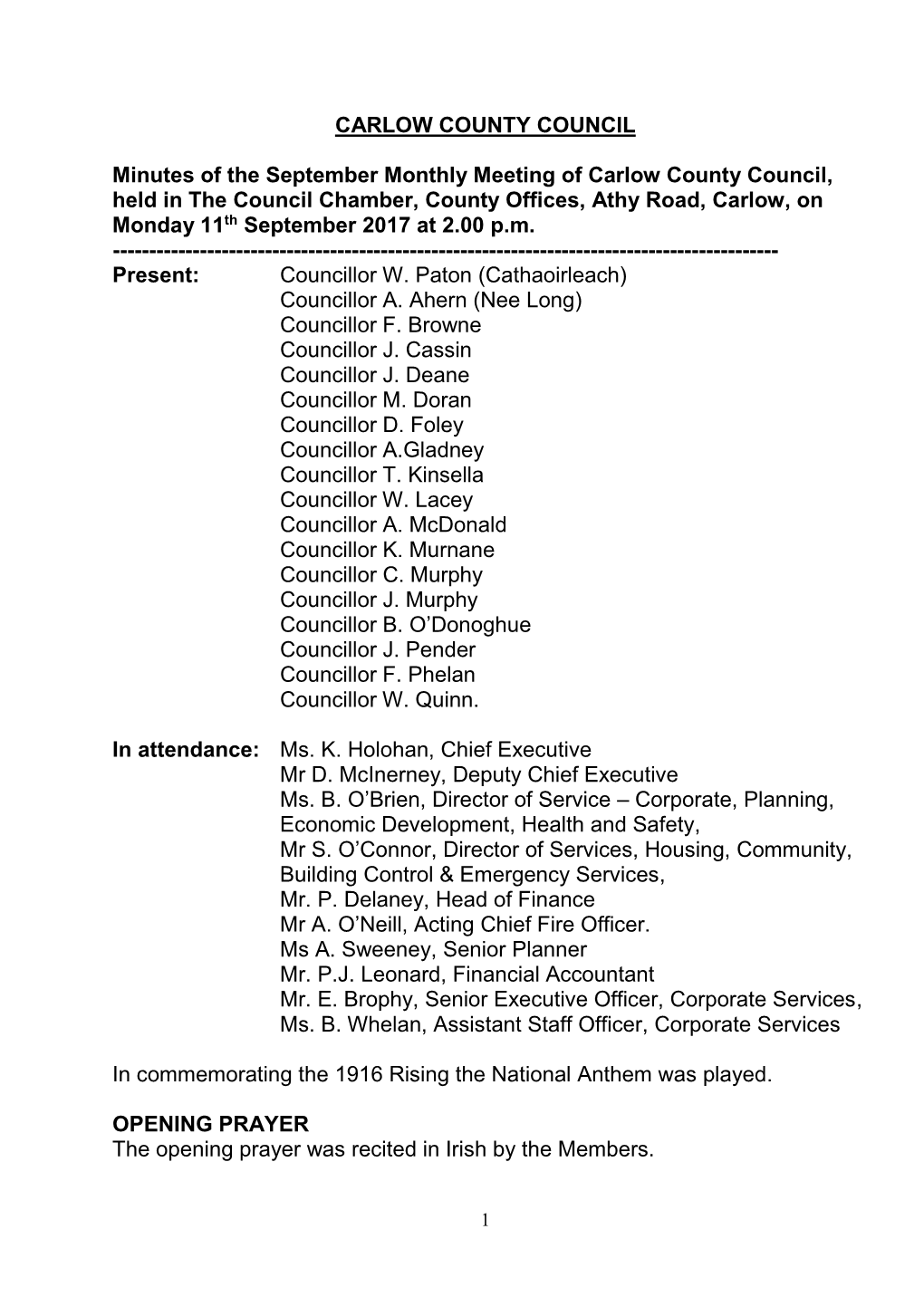 Minutes Carlow County Council September 2017